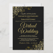 Lacy Gold Frills auf Black Elegant Virtual Wedding Einladung (Vorderseite)