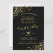 Lacy Gold Frills auf Black Elegant Virtual Wedding Einladung (Vorderseite)