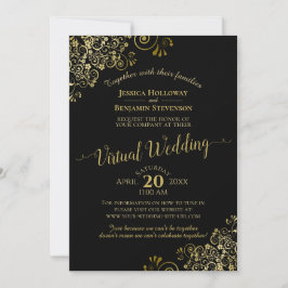 Lacy Gold Frills auf Black Elegant Virtual Wedding Einladung