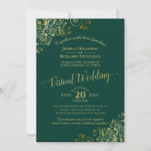 Lacy Gold Frills auf Emerald Green Virtual Wedding Einladung (Vorderseite)