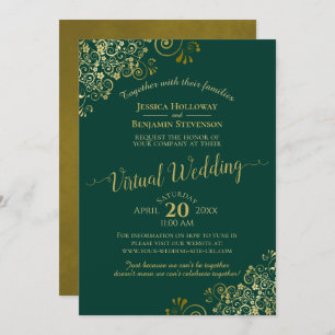 Lacy Gold Frills auf Emerald Green Virtual Wedding Einladung