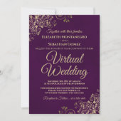 Lacy Gold Frills über Lila Elegant Virtual Wedding Einladung (Vorderseite)