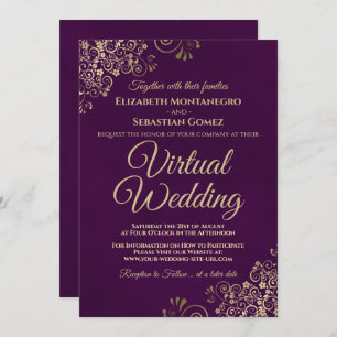 Lacy Gold Frills über Lila Elegant Virtual Wedding Einladung