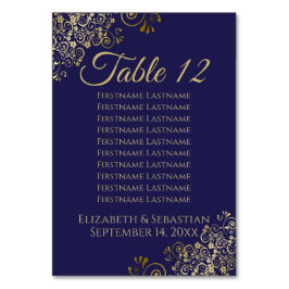 Lacy Gold Navy Blue Elegante Seating Chart Tischnummer