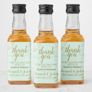 Lacy Gold on Mint Green Wedding Danke Mini Alkoholflaschenetikett