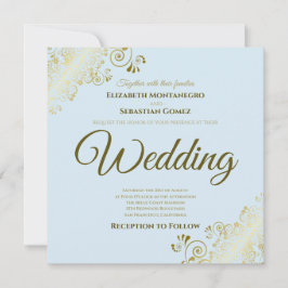 Lacy Gold on Powder Blue Elegante Square Wedding Einladung