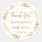 Lacy Gold & White Elegante Brautparty Vielen Dank Runder Aufkleber (Vorderseite)