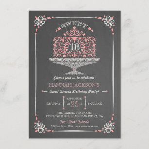 Lacy Kuchen-Einladung Tafel-16. Geburtstag Einladung