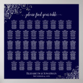 Lacy Navy Blue & Silver 43 Table Seating Chart Poster (Vorne)