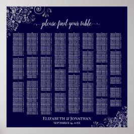 Lacy Navy Blue & Silver Alphabetic Seekarte Poster