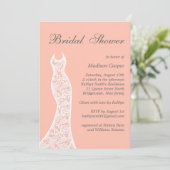 Lacy Peach Bridal Dusche Einladung (Stehend Vorderseite)