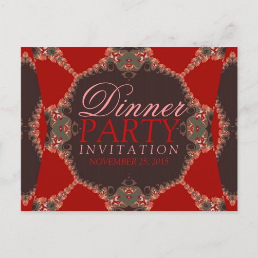 Lacy Red Batik Dinner Party Einladung Postkarte (Vorderseite)