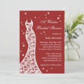 Lacy Red Winter Bridal Dusche Einladung (Stehend Vorderseite)
