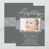 Lacy Ribbon Foto Taufe Einladung (Vorne/Hinten)