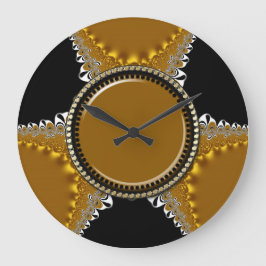 Lacy schwarze u. goldene Fraktal-Satin-Wand-Uhr Große Wanduhr