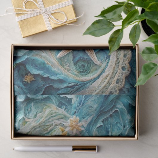 Lacy SeaStars, Ocean Waves & Starfish Seidenpapier (Geschenk)
