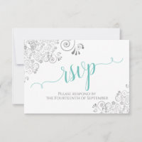 Lacy Silver & Aqua auf White-Elegante-Script-Hochz