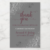 Lacy Silver Burgundy Gray Wedding Danke Mini Weinetikett (Einzelnes Label)