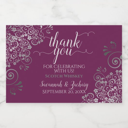 Lacy Silver Cassis Lila Wedding Danke Mini Alkoholflaschenetikett (Einzelnes Label)