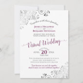 Lacy Silver Cassis Lila & White Virtual Wedding Einladung (Vorderseite)