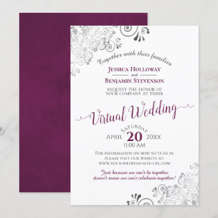 Lacy Silver Cassis Lila & White Virtual Wedding Einladung