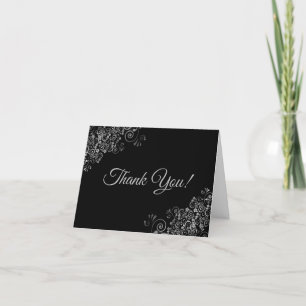 Lacy Silver Frills Elegantes Black Wedding Foto Dankeskarte