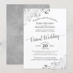 Lacy Silver Grey & White Elegante Virtual Wedding Einladung