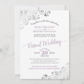 Lacy Silver Lavender & White Virtual Wedding Einladung (Vorderseite)