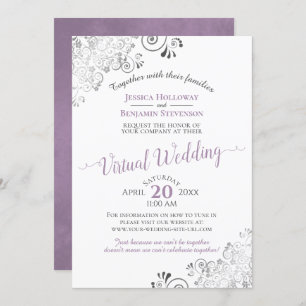 Lacy Silver Lavender & White Virtual Wedding Einladung