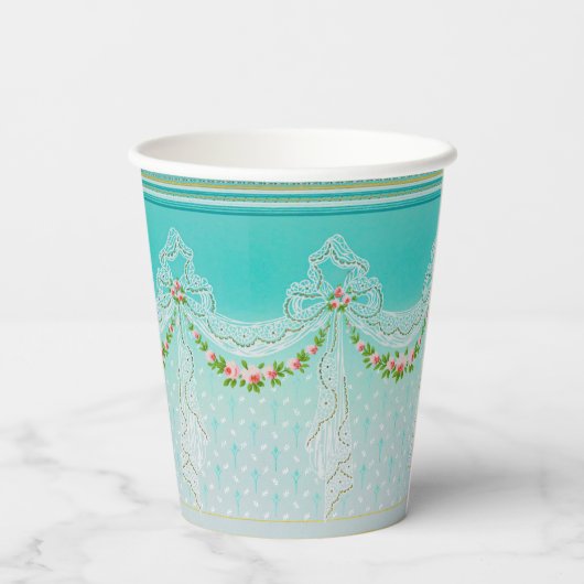 Lacy Swags Bow Know Knots Rose Garlands Blumenhoch Pappbecher (Rückseite)