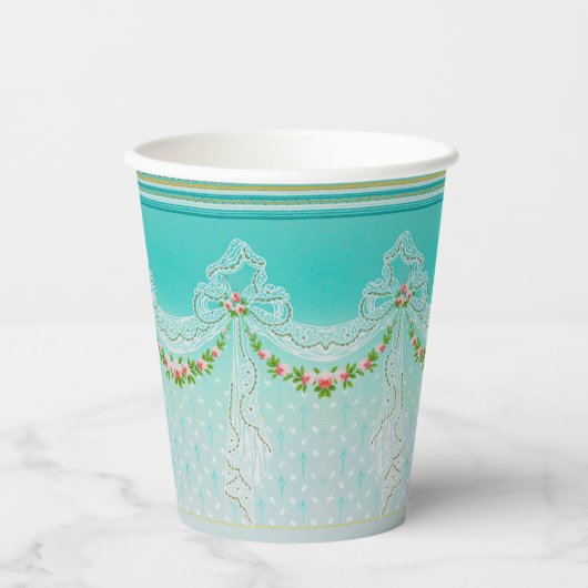 Lacy Swags Bow Know Knots Rose Garlands Blumenhoch Pappbecher (Vorderseite)