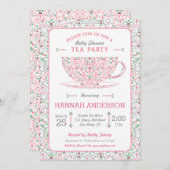 Lacy Teacup Baby Dusche Pink Tee Party Einladung (Vorne/Hinten)