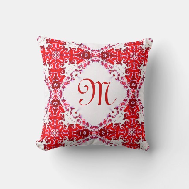Lacy Tribal Batik Monogram Red White Cushi Kissen (Vorderseite)