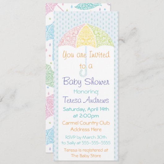 Lacy Umbrella Babydusche Einladung (Vorne/Hinten)