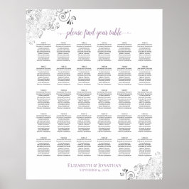 Lacy White Lavender 30 Table Wedding Seating Chart Poster