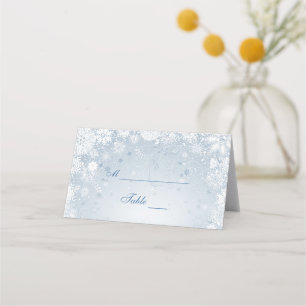 Lacy White Snowflakes auf Silver Blue Platzkarte