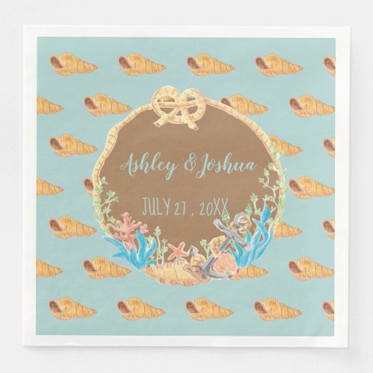 Ladder Horn Muschel Blue Retro Hochzeitspapier Nap Serviette (Vorderseite)