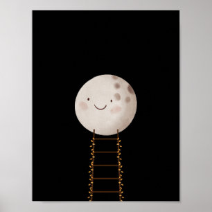 Ladder mit Fairy Lights zum Mond-Kinderzimmer Poster