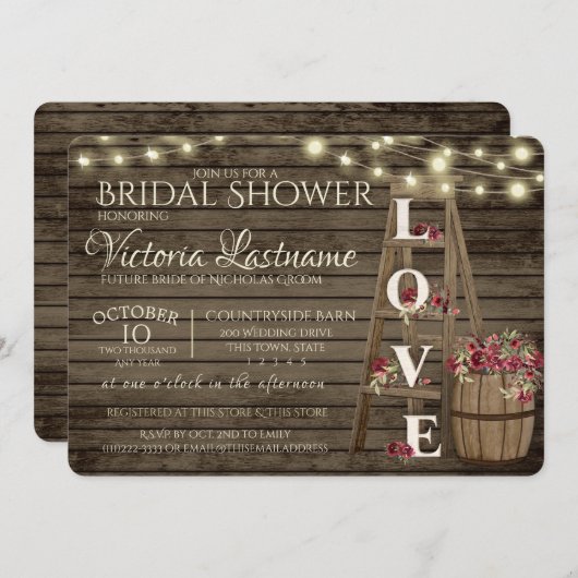 Ladder Wine Barrel und Rose Rustikales Brautparty Einladung (Vorne/Hinten)