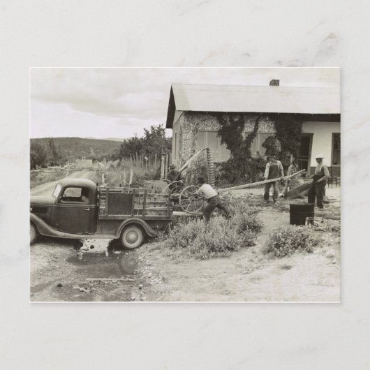 Laden eines Rasenmähers - 1940. Postkarte (Vorderseite)