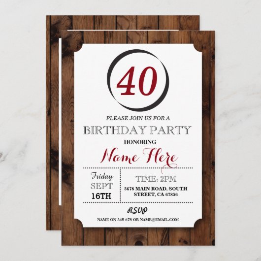 Laden hölzerner Überraschungs-Geburtstag des Einladung (Vorne/Hinten)