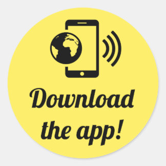 Laden Sie die App herunter! Runder Aufkleber