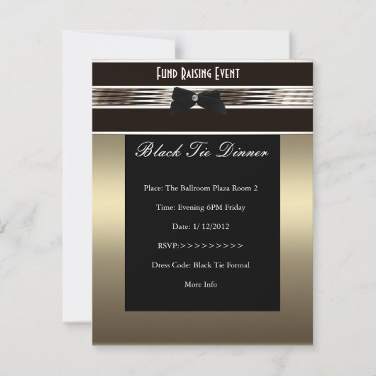 Laden Sie Fundraiser Formal Black Krawatte Bronze  Einladung (Vorderseite)