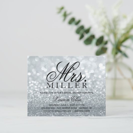 Laden Sie - Glit Fab Frau Brautparty 2 Silv ein Einladung (Stehend Vorderseite)