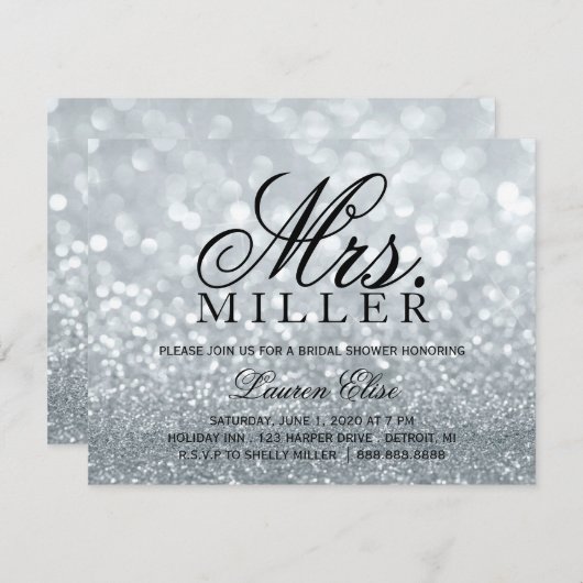 Laden Sie - Glit Fab Frau Brautparty 2 Silv ein Einladung (Vorne/Hinten)