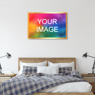 Laden Sie Ihr Bild Foto Logo auf goldenem Hintergr Leinwanddruck