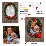 Laden Sie Ihr Foto in diesen Weihnachtsrahmen hoch Freistehende Fotoskulptur<br><div class="desc">👉 klicken Sie auf "Personalisieren" und dann auf "Ändern",  um Ihr Foto hochzuladen. Was Sie sehen ist,  was Sie bekommen,  also stellen Sie sicher,  dass es passt (sonst,  frag mir für Hilfe). Auch bearbeiten (oder löschen) Sie den Text. Weitere Artikel mit diesem Design: www.zazzle.com/aura2000/wreath</div>