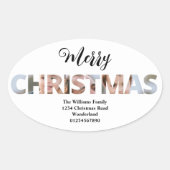 Laden Sie Ihr Foto in Text Christmas Ovaler Aufkleber (Vorderseite)