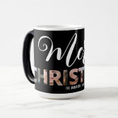 Laden Sie Ihr Foto in Text Frohe Weihnachten Verwandlungstasse (Vorderseite Links)