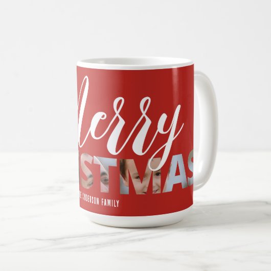 Laden Sie Ihr Foto in Text Frohe Weihnachtsrot hoc Kaffeetasse (VorderseiteRechts)